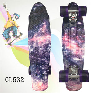 22" inch Cruiser Skateboard Mini Plastic Skate Board Retro Longboard Outdoor Adult/Children Graphic Galaxy Starry Printed Skate