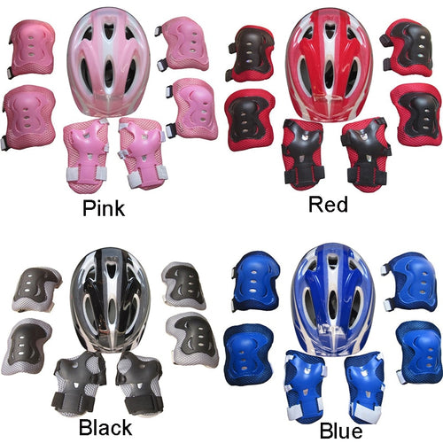 7Pcs/Set Kid Child Roller Skating Bike Helmet Knee Wrist Guard Elbow Pad Kit For 5-15 Years Old For Roller Skating/Skateboarding