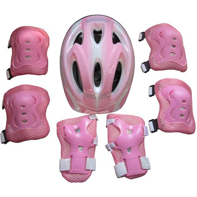 7Pcs/Set Kid Child Roller Skating Bike Helmet Knee Wrist Guard Elbow Pad Kit For 5-15 Years Old For Roller Skating/Skateboarding