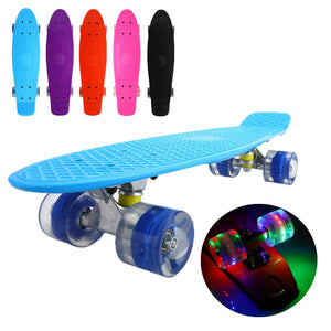 22inch Skate Board Flashing Light Mini Cruiser Skateboard Plastic Longboard Banana Fishboard Street Outdoor Sports For Girl Boy