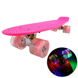 22inch Skate Board Flashing Light Mini Cruiser Skateboard Plastic Longboard Banana Fishboard Street Outdoor Sports For Girl Boy