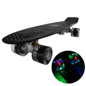 22inch Skate Board Flashing Light Mini Cruiser Skateboard Plastic Longboard Banana Fishboard Street Outdoor Sports For Girl Boy