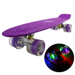 22inch Skate Board Flashing Light Mini Cruiser Skateboard Plastic Longboard Banana Fishboard Street Outdoor Sports For Girl Boy