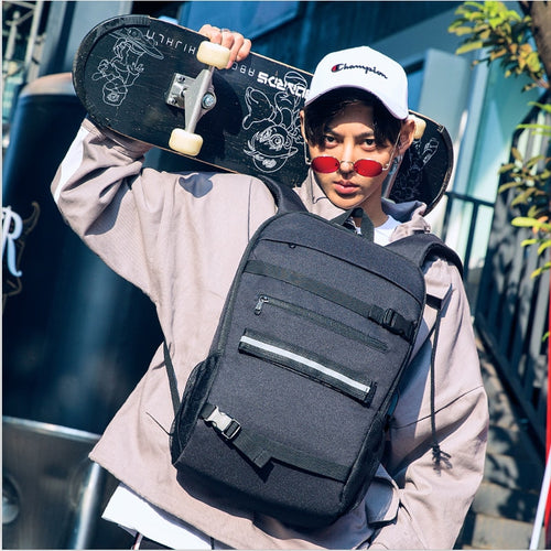 College Freestyle Skateboard Backpack Laptop Password Lock Anti-theft Shoulder Backpack Parkour Longboard Wheel USB Charge Bags