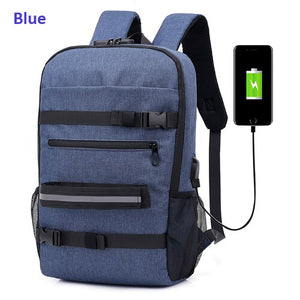 College Freestyle Skateboard Backpack Laptop Password Lock Anti-theft Shoulder Backpack Parkour Longboard Wheel USB Charge Bags