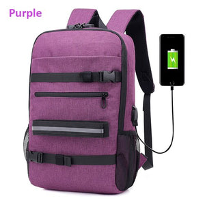 College Freestyle Skateboard Backpack Laptop Password Lock Anti-theft Shoulder Backpack Parkour Longboard Wheel USB Charge Bags