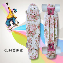 Load image into Gallery viewer, Plastic Skateboard 22&quot; Shining color mixed Skate Cruiser Board Plastic Retro Style Banana Skateboard Light Mini Longboard