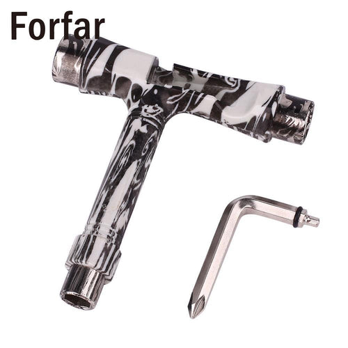 Forfar T-Shaped Skateboard Tools Patterned Roller Skate Longboard with L key & 3 Sockets for skateboard wheels skateboard trucks