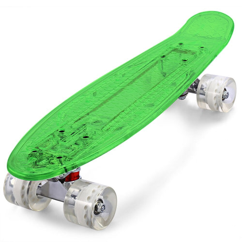 Transparent PC LED Skateboard Complete 22 inch Retro Cruiser Longboard USB Charging Mini Skateboard  Single Double Rocker