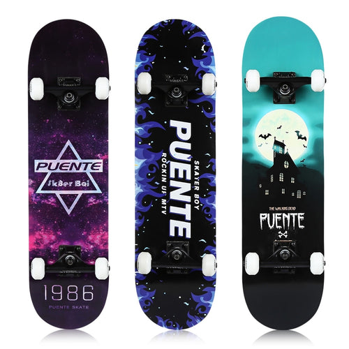 PUENTE Four-wheel Double Kick Deck Skateboard with T-shape Gadget