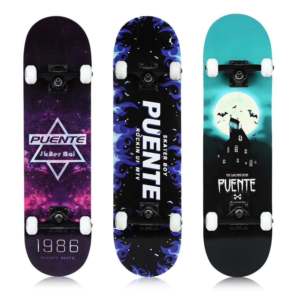 PUENTE Four-wheel Double Kick Deck Skateboard with T-shape Gadget